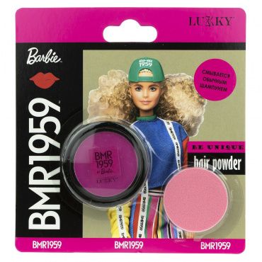 Т20061 Lukky Barbie BMR1959 Пудра для волос, в наборе со спонжем, цвет Фуксия, на блист., масса 3,5г